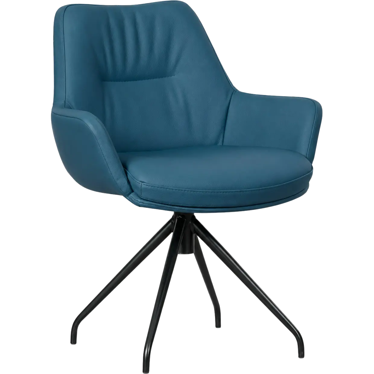 afbeelding van Leren draaibare eetkamerstoel Twist - Toledo Turquoise (blauw) - poten staal rond zwart